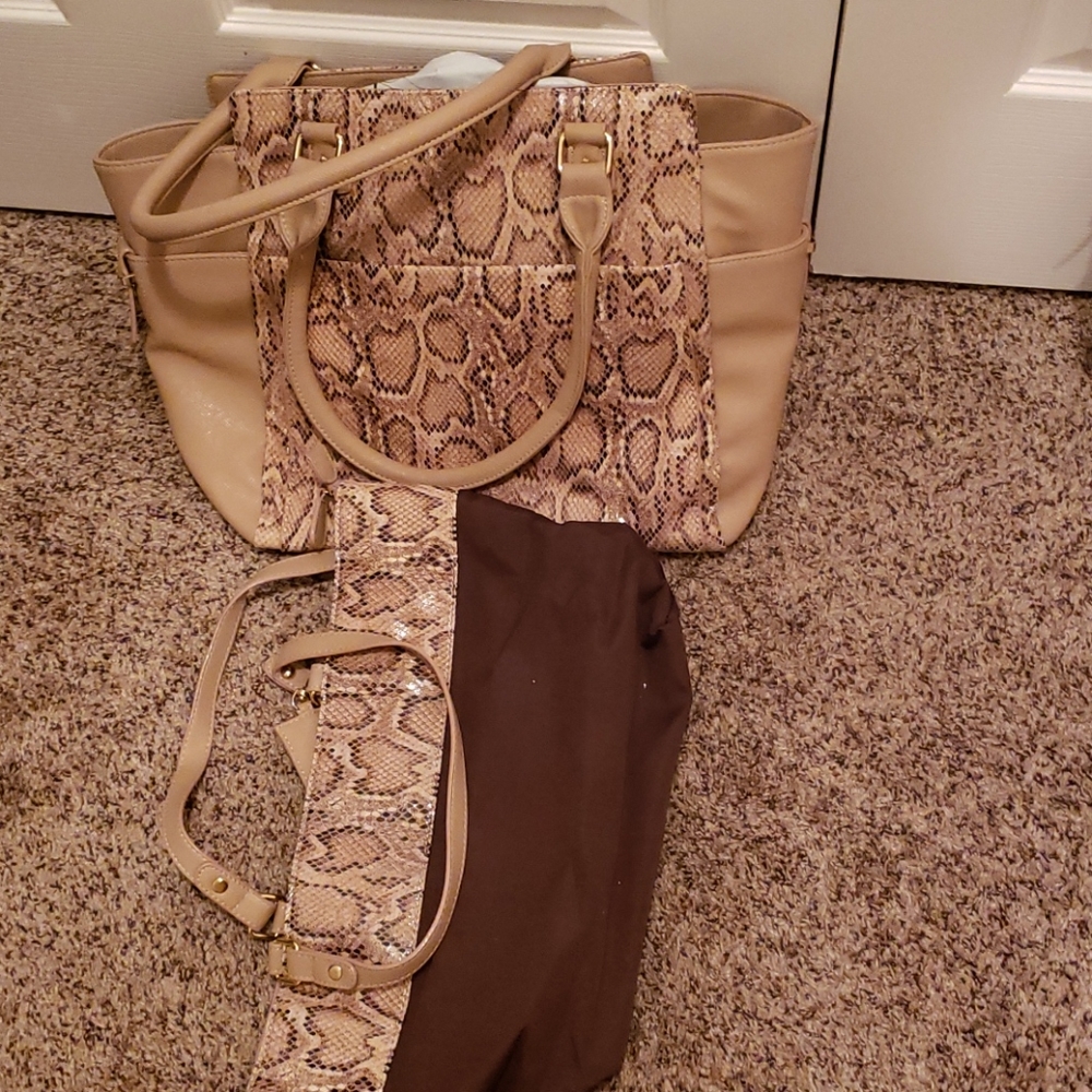 Faux Tan Snakeskin Convertable Bag